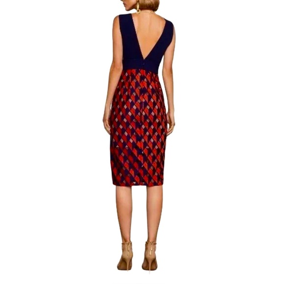 BCBG MaxAzria Rosalina Midi Dress Navy Red Geometric Size 4 NWT - Picture 3 of 9